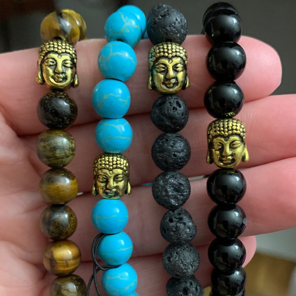 Set of 4 Bracelets : Tiger Eye, Lava-stone, Onyx & Turquoise - UNWORN NWT